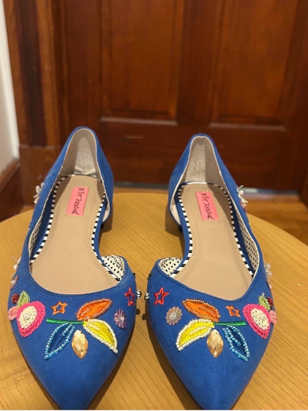 Betsey Johnson Royal Blue Pointed Toe Embroidered Flats - Picture 2 of 4